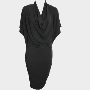 Michael Kors black jersey drape neck dress italy made short dolman sleeves